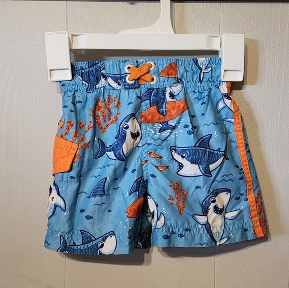 Shark Swim Trunks‎ 18 Month 18M Blue Orange Swiggles Beach A203